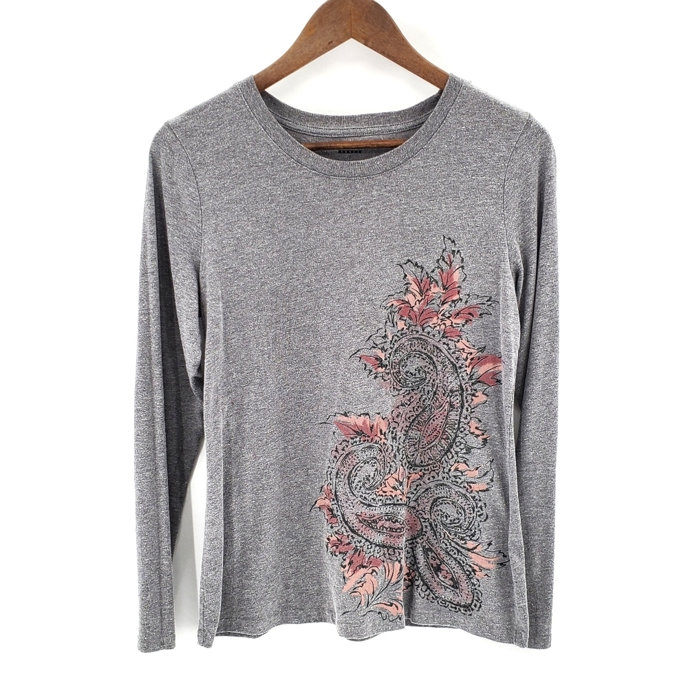Womens‎ Paisley Print Long Sleeve T-Shirt Small Gray Cotton Blend Crew Neck